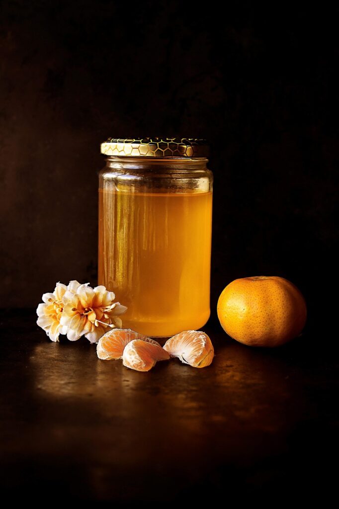 honey, jar, glass, food, liquid, orange, glass jar, citrus, fruits, orange segments, glass container, composition, still life, honey, honey, honey, honey, honey, still life